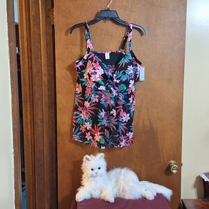 Croft & Barrow Black Floral Swim Camisole